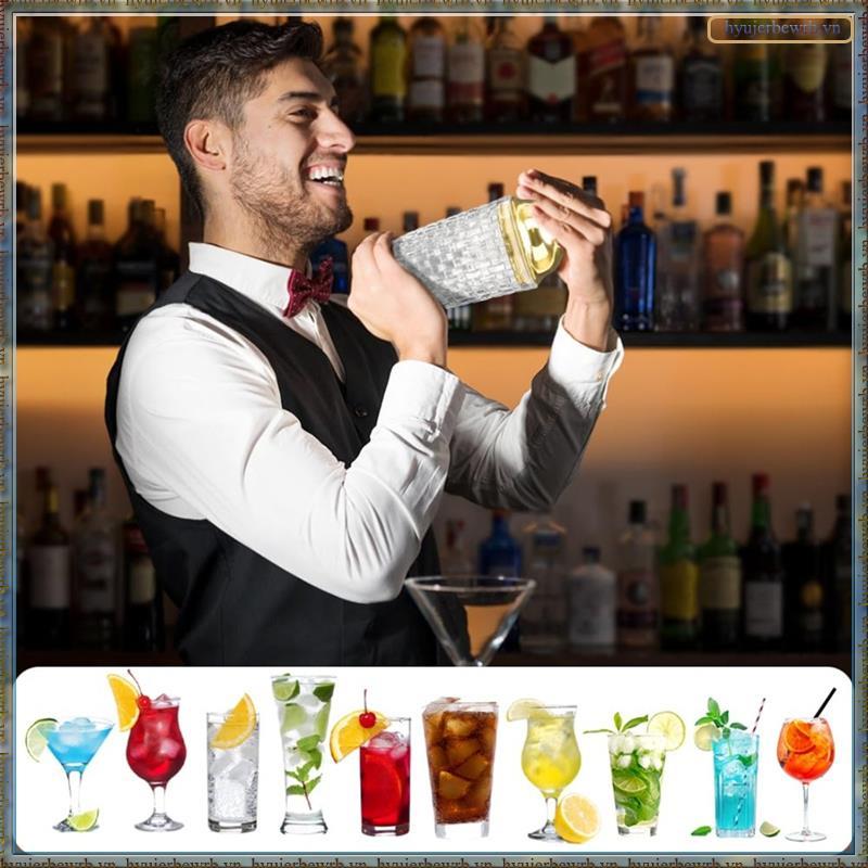 Cocktail Shaker 400 Ml Thủy Tinh Cocktail Shaker Dệt Họa Tiết Bình Lắc Cho Cocktail, Trộn, Thìa, 3 M
