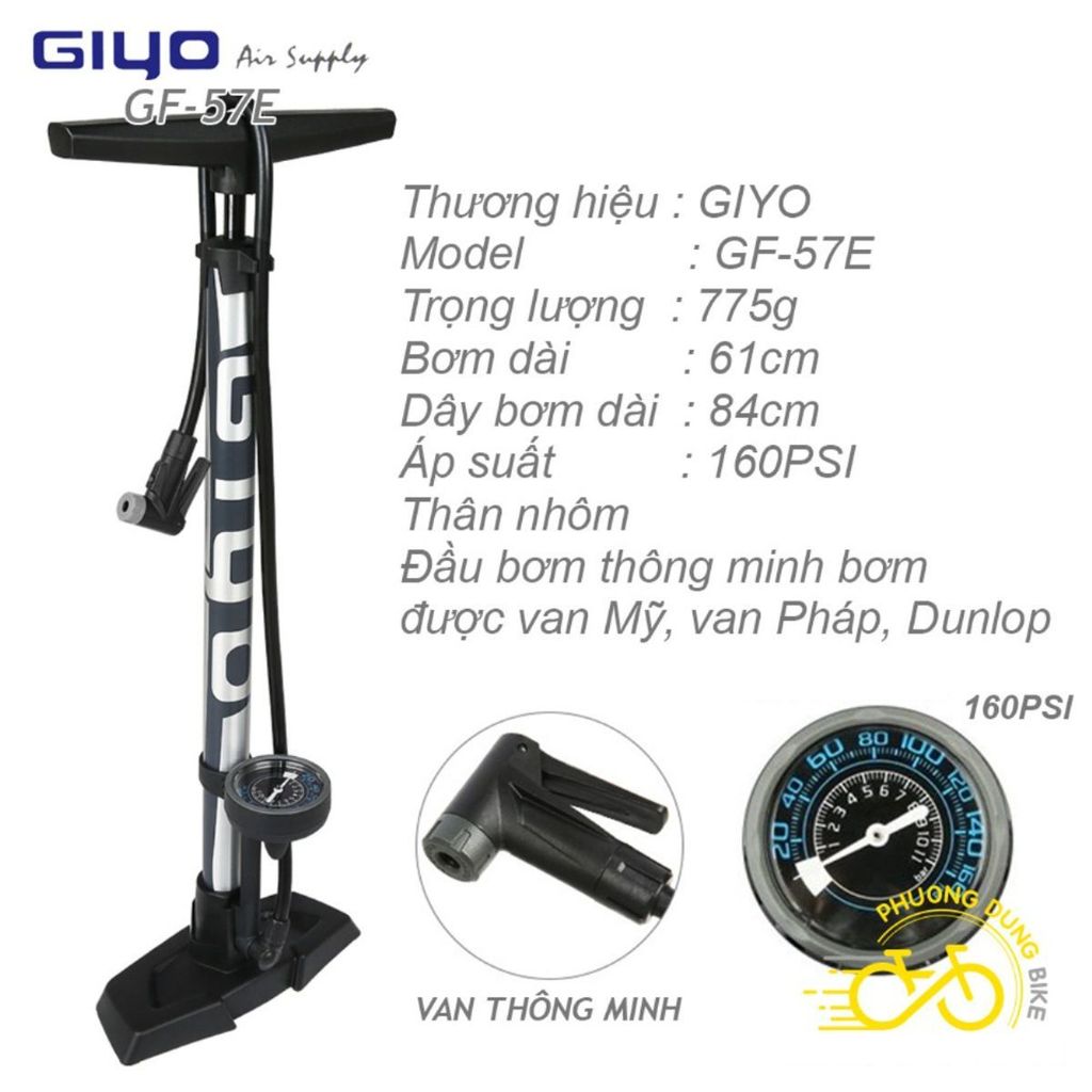 Bơm sàn cao cấp xe đạp GIYO GF-57E - Van Thông Minh
