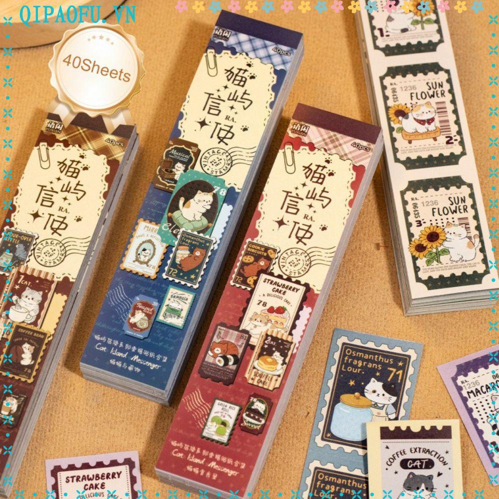 NENTEY Cat Sticker Book, Die-cut Cat Theme Ticket Sticker Kawaii Giấy ghi được dính Scrapbooking Dán