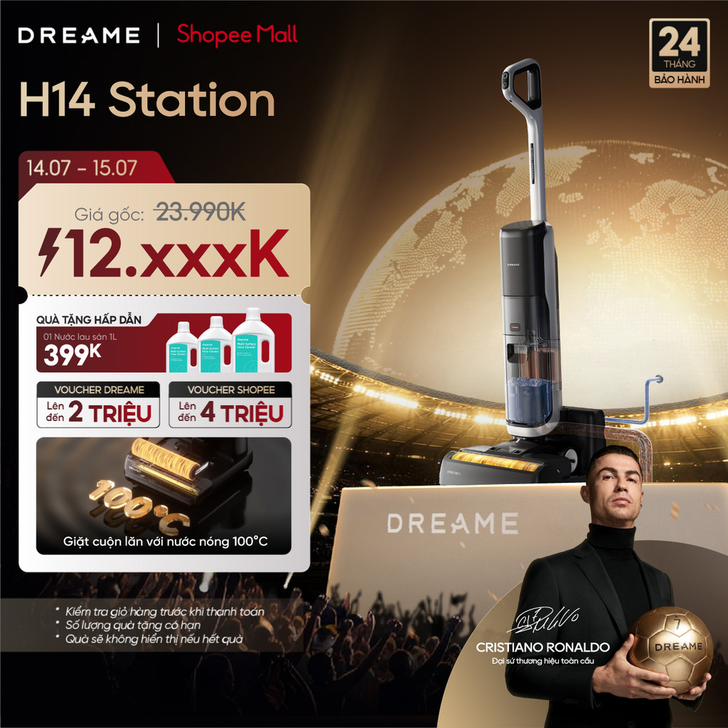 Dreame H14 Station Máy hút bụi lau sàn không dây | tự động xử lý nước bẩn | giặt cuộn lăn 100°C | BH