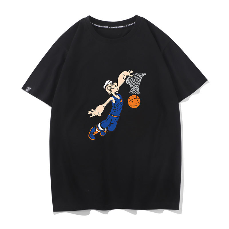 Bộ đồ tập thể thao bóng rổ Xiuluo Popeye Slam Dunk Nút Dunk Dunk Áo thun Cotton nguyên chất thấm mồ 