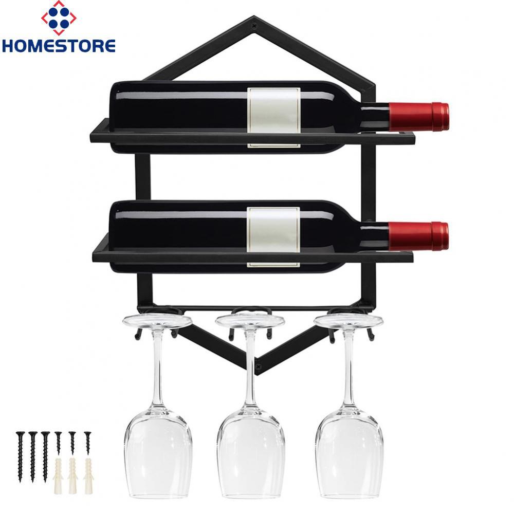 [Homestore]Wine Rack Open Design Strong Upside Down White Bar Tools Black Decorative