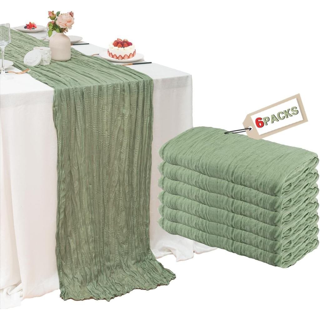 6 Gói Sage Green Cheesecloth Table Runner, 120 Inch Spring Boho Gạc Table Runners, Mộc Mạc Sheer Vải