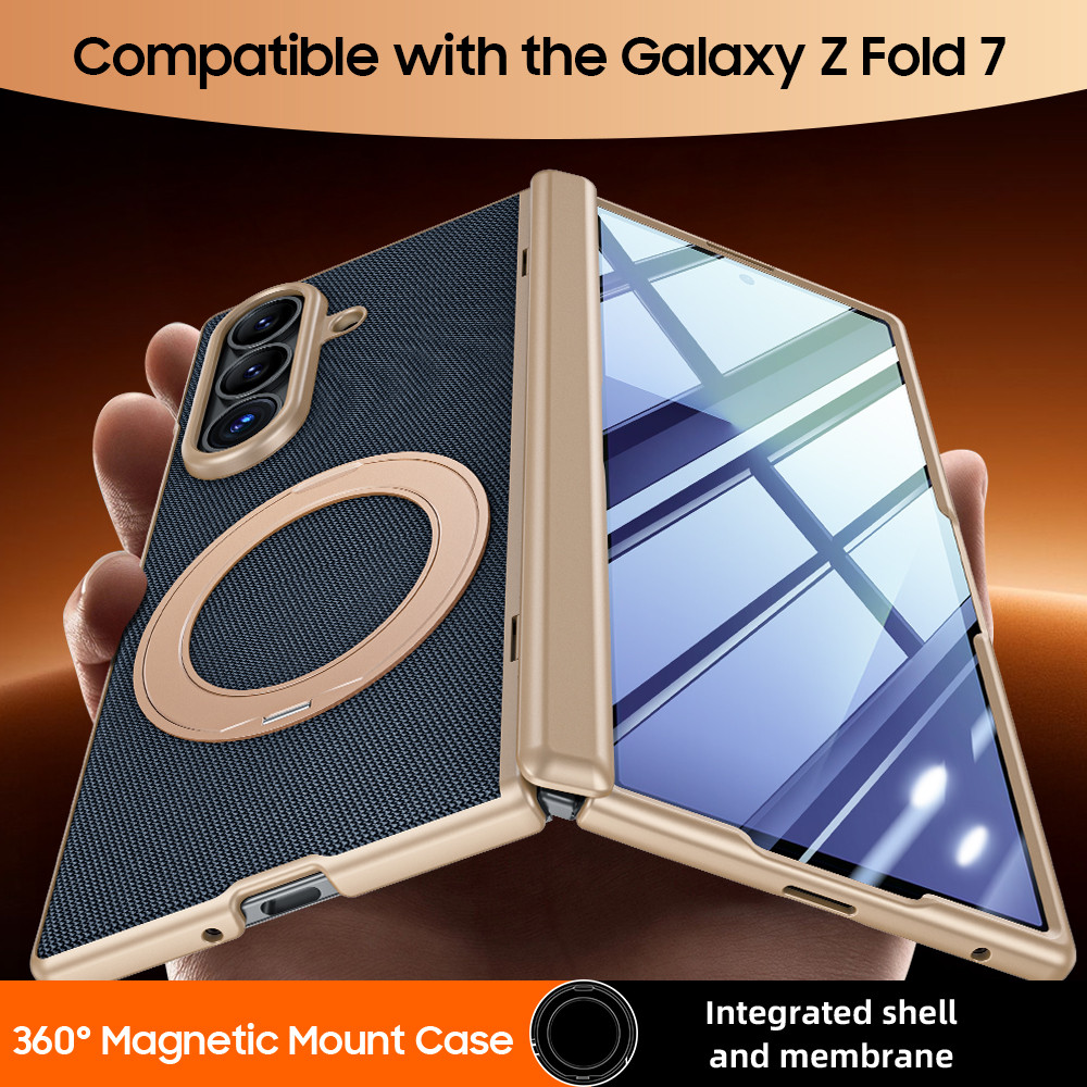 Mạ Da Cho Samsung Galaxy Z Fold7 Fold 7 FOLD7 5G Bản Lề Ốp Lưng Xoay Vòng Từ Tính Đứng Bao Với Phim 