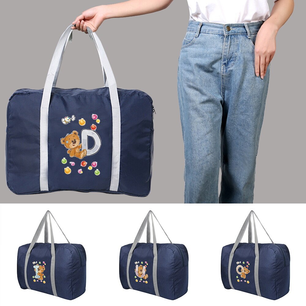 Travel Bag Foldable  Unisex Clothes Organizers Large Capacity Duffle Bag Bear Letter Printing Women 