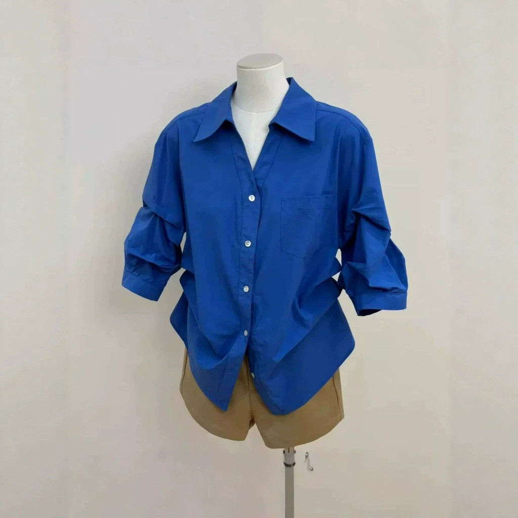Áo Polo Nữ Mùa Hè Pháp Cổ Xanh Niche Designer Áo Thanh Lịch