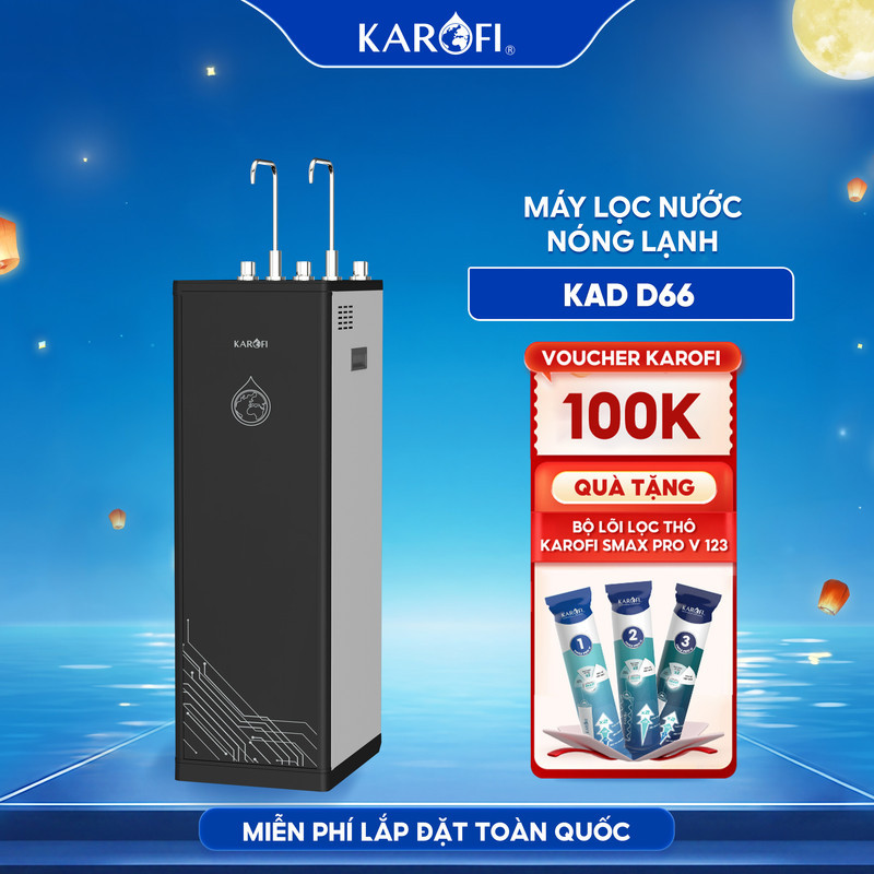 [TẶNG BỘ LÕI] Máy lọc nước nóng lạnh 11 lõi chính hãng Karofi KAD-D66, màng RO Mỹ, Bảo hành 36 tháng