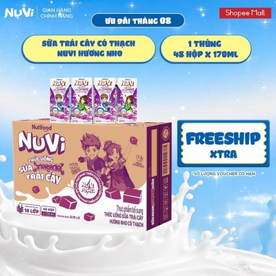 Thùng 48 Hộp Thức Uống Sữa Trái Cây Có Thạch NuVi Hương Nho 170ml