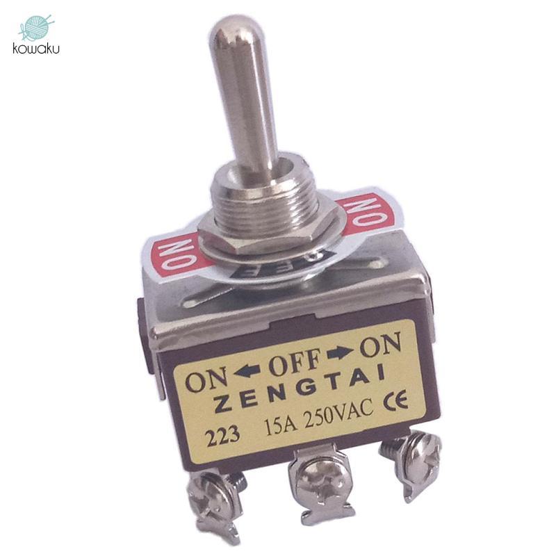 Công tắc bật tắt, 250V 15 Amp, Bật / Tắt 3PDT tạm thời 6 Pin
