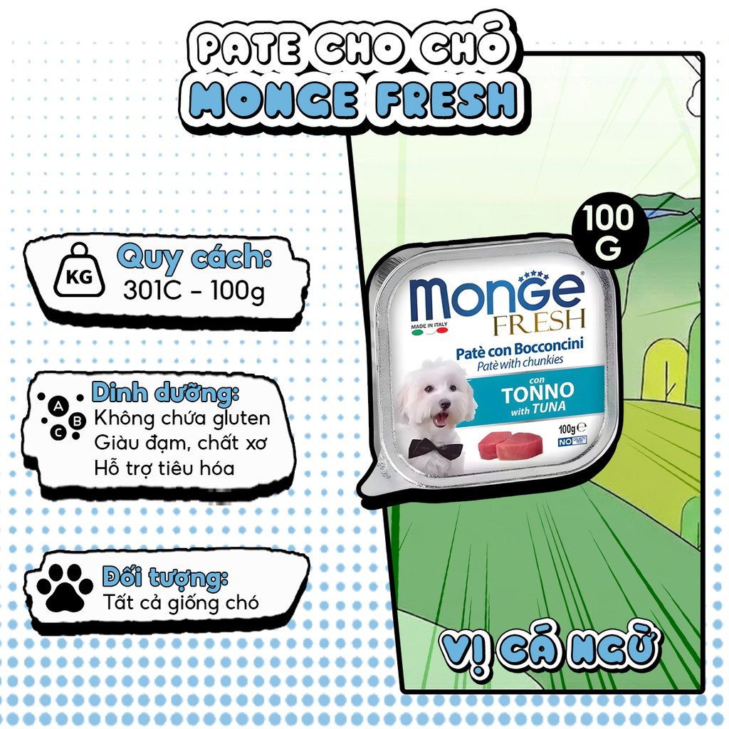 Pate cho chó MONGE FRESH 301C Vị cá ngừ - hộp 100g