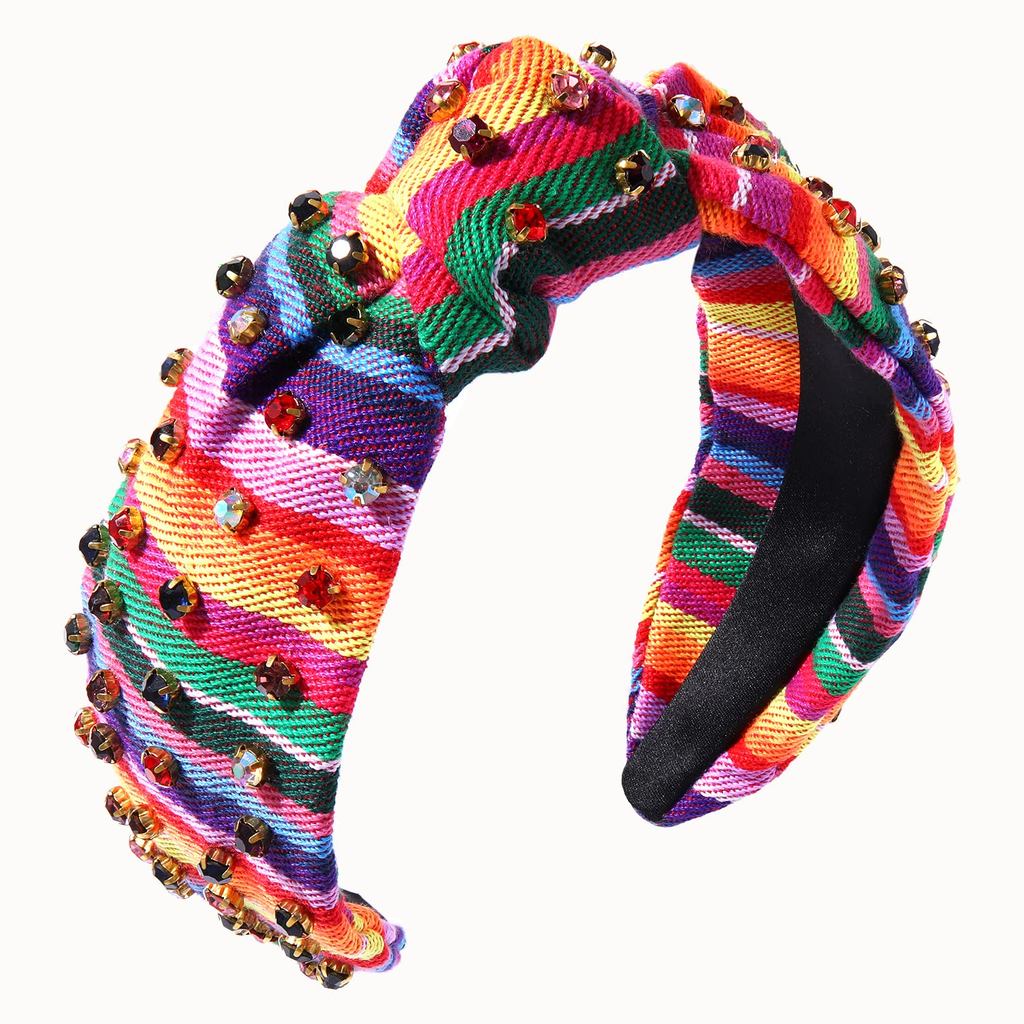 HEIDKRUEGER Thắt Nút Băng đô thêu Mexico Fiesta Băng đô đầy màu sắc Băng đô đính đá Phụ kiện tóc dự 