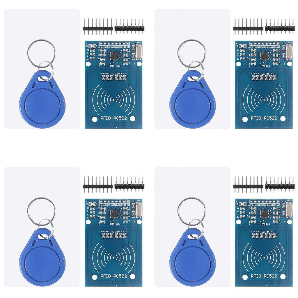 4 RC522 Bộ mô-đun RFID RF RC522 Đầu đọc Mô-đun cảm biến thẻ IC với thẻ trắng S50 và vòng chìa khóa M