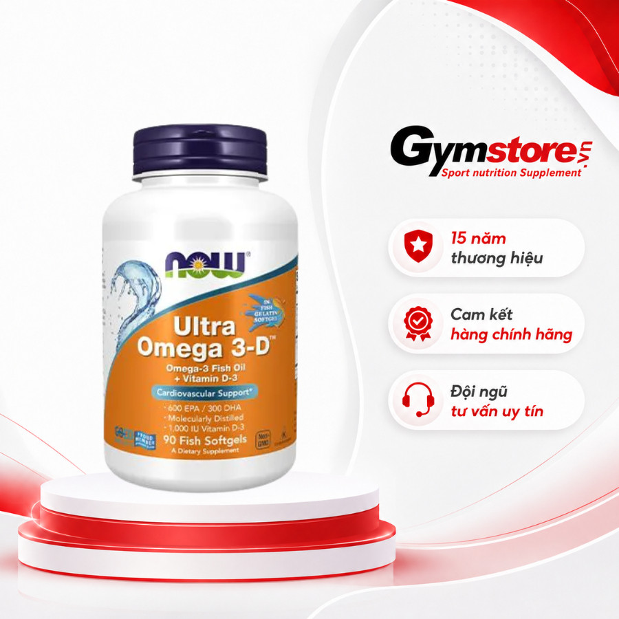 Viên dầu cá Now Ultra Omega 3-D, 600 EPA/ 300 DHA bổ sung thêm vitamin D3 giúp chắc xương, sáng mắt