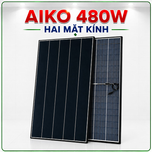 Tấm Pin Năng Lượng AIKO 480W Công nghệ mới -2 MẶT KÍNH CAO CẤP-Tấm pin mặt trời N-Type LOẠI A -480W 