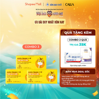 Combo 3 Hộp Khẩu trang Bông Bạch Tuyết Trẻ Em 3 lớp cho bé 6 -11 tuổi (30 cái/ hộp) (Trắng)