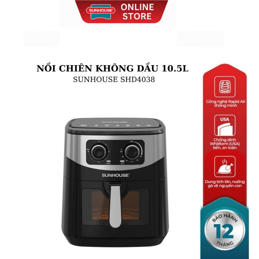 NỒI CHIÊN KHÔNG DẦU 10.5L SUNHOUSE SHD4038