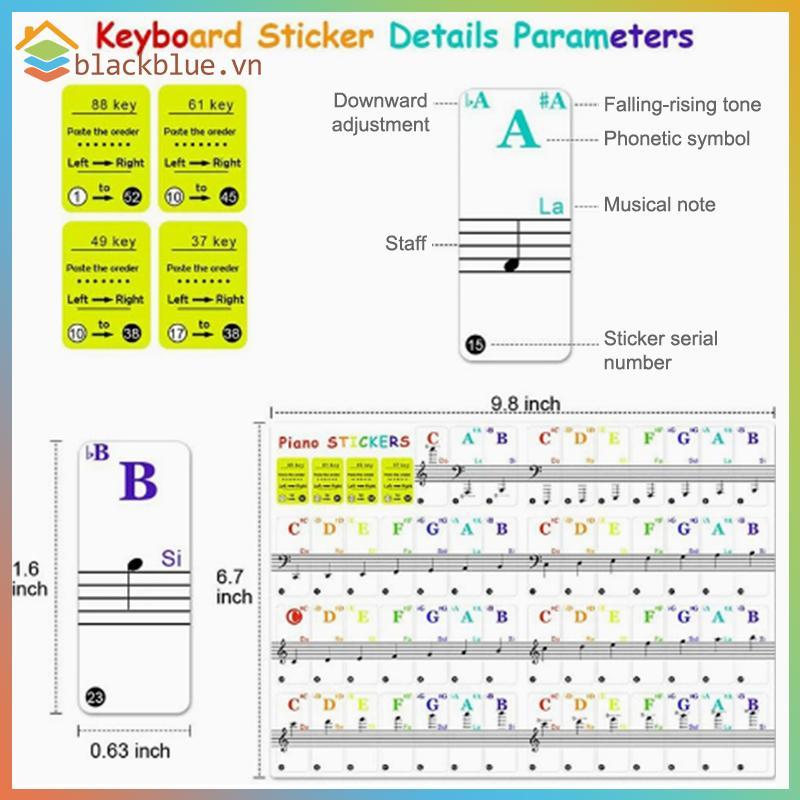 BBLUE 54 / 61 / 88 Key Piano Stiers Bàn phím đàn piano trong suốt PVC Stier Piano Stave.