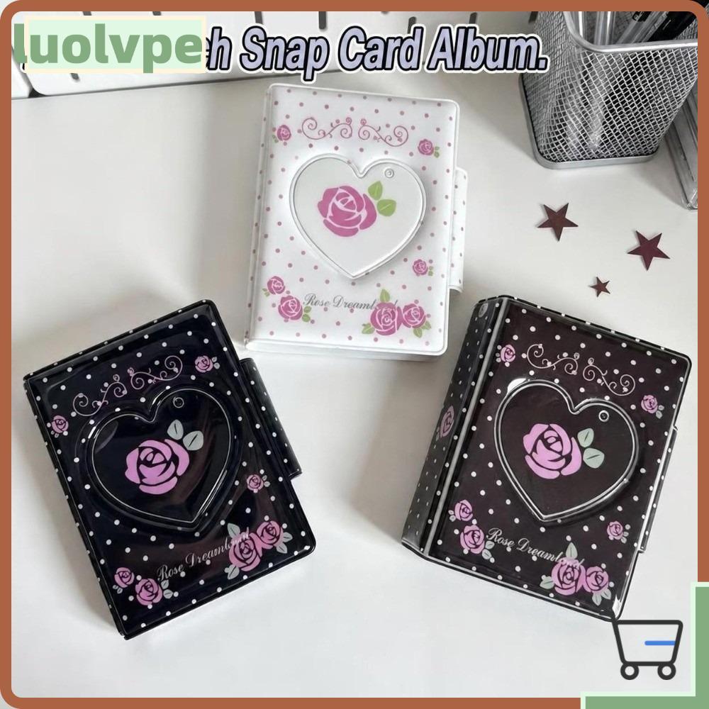 LUOLVUO Photocard Holder, Heart Hollow Snap Button Album ảnh 3 Inch, Vintage Rose Print Photocard Bi