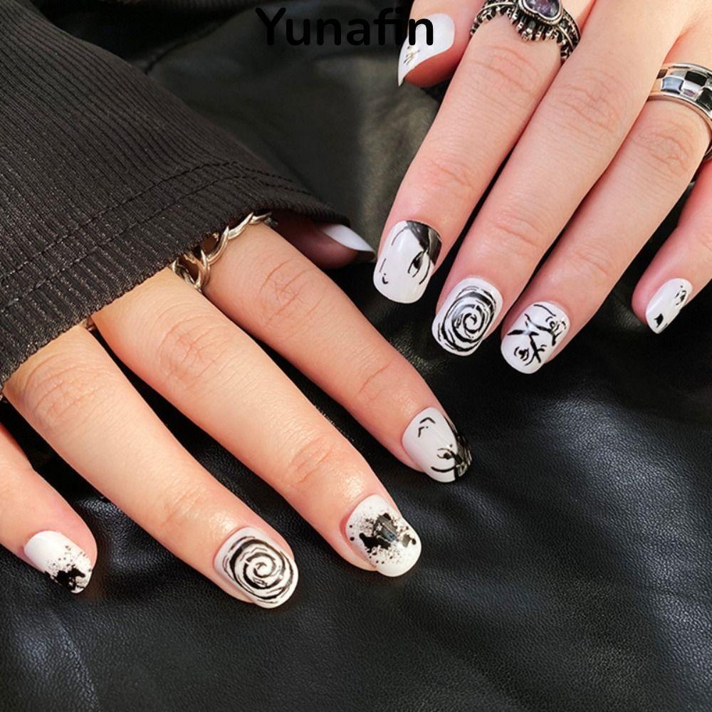 YUNAFIN 24 Chiếc Móng Tay Giả Đầu Móng Tay Bấm Móng Tay Giả Nials Pháp