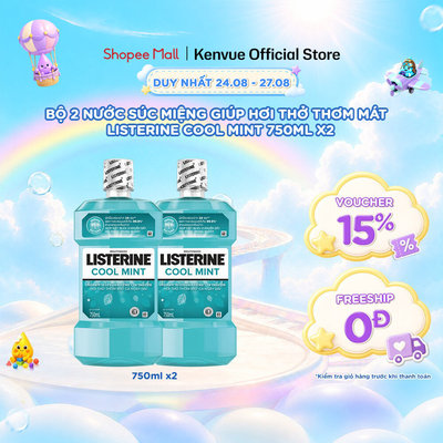 Bộ 2 Nước Súc Miệng Giữ Hơi Thở Thơm Mát Listerine Cool mint - Dung tích 750ml