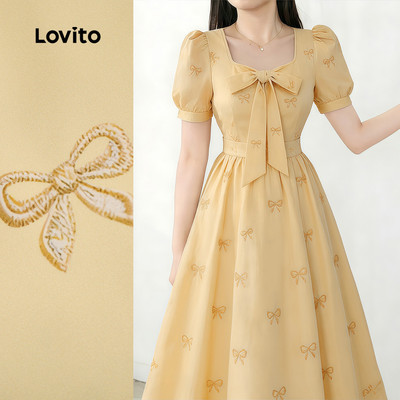 Đầm nữ Lovito vàng nhạt xuân hè buộc phía trước thanh lịch L190ED585