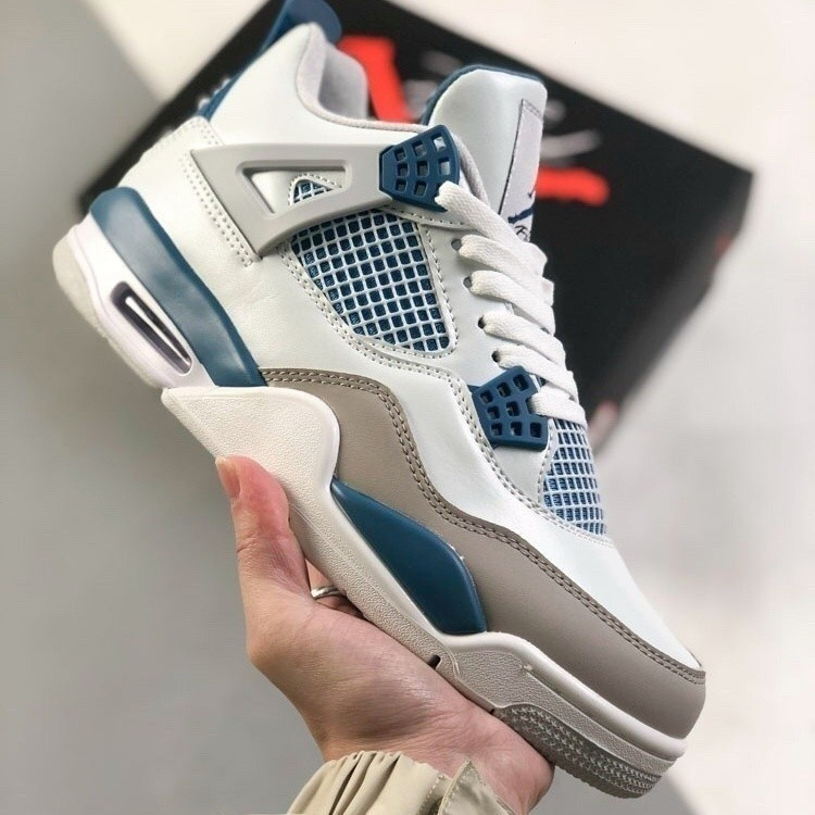 Giày chạy bộ thoáng khí màu bạc Air Jordan 4 gió mùa cho nữ và nam Cờ lê trắng