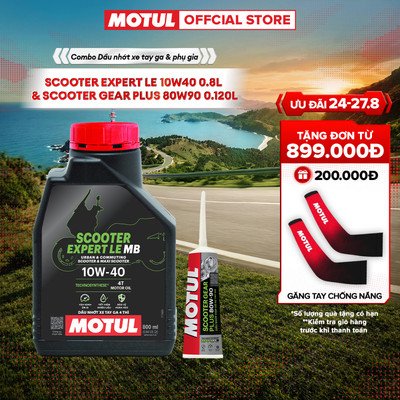 Combo Dầu nhớt xe tay ga MOTUL SCOOTER EXPERT LE 10W40 0.8L và Dầu hộp số xe tay ga MOTUL SCOOTER GEAR PLUS 80W90 0.120L