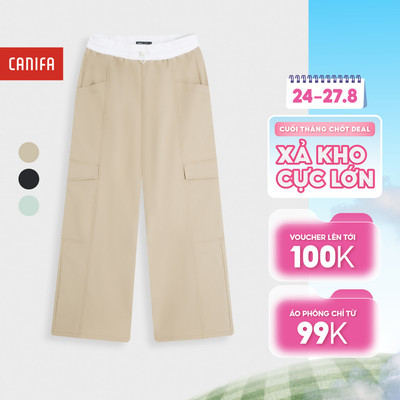 Quần khaki gió nữ dáng dài phối túi hộp, cạp chun có dây điều chỉnh thoải mái CANIFA 6BP26S006