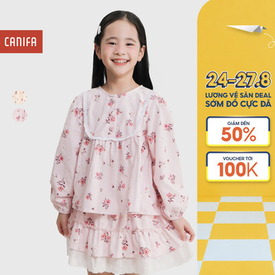 Áo kiểu bé gái CANIFA dài tay dáng babydoll họa tiết hoa nhí 1TO25C005