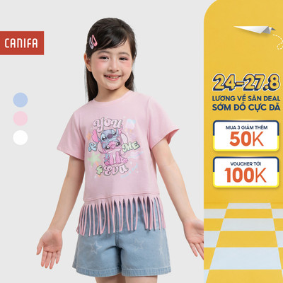 Áo phông bé gái CANIFA chất liệu cotton USA mềm mịn có hình in 1TS26S018