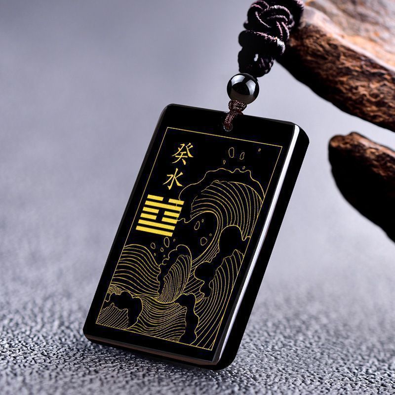 Master Blessed] Mặt dây chuyền sóng nước Obsidian Mặt dây chuyền sóng nước Obsidian màu đen Master B
