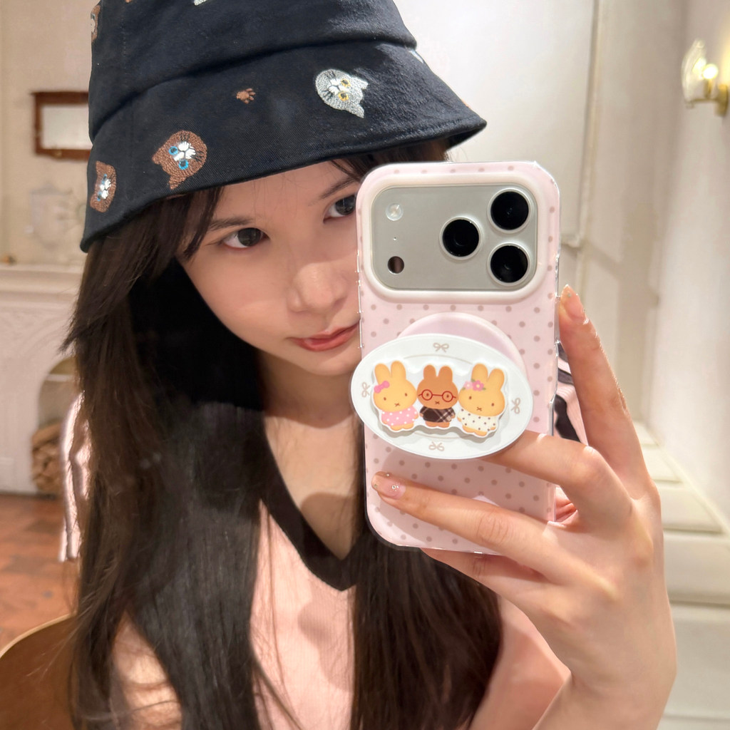Jimeng Original ins Kem Dễ Thương Màu Hồng Chấm Bi Miffy Rabbit Giá Đỡ Từ Tính Thích Hợp Cho 17pro A