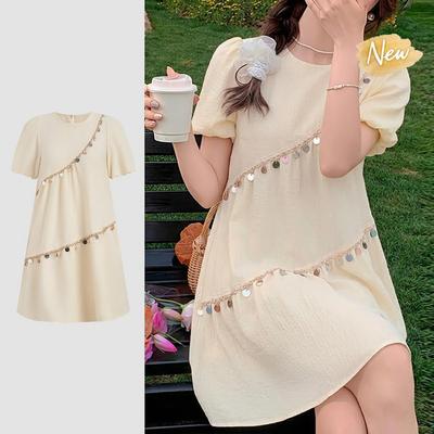 (New Arrival) Lovito Váy thường ngày màu trắng băng keo tương phản cho nữ DRK8P1D521
