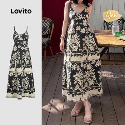 (New Arrival) Lovito Váy Boho khóa kéo xuân/hè màu đen cho nữ DRK8P1D1024