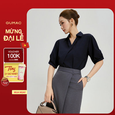 Áo Sơ Mi Nữ GUMAC Form Suông Cổ V Nẹp Đắp Chéo Tôn Dáng Nữ Tính AG04018