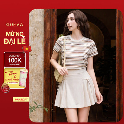 Áo Thun Nữ Form Suông GUMAC Tay Ngắn Cổ Áo Bo Viền Lai Ngang ATG04090