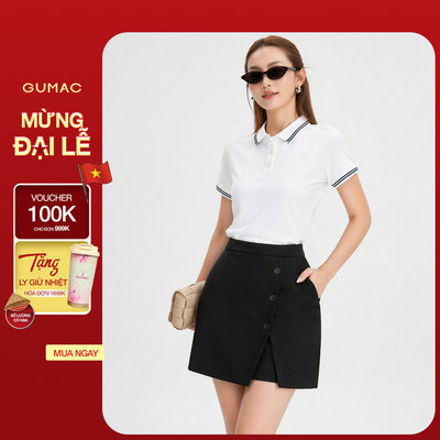 Quần Giả Váy Nữ GUMAC Quần Váy Công Sở Lưng Cao Vải Tuyết Mưa Xẻ Đắp Đính Nút Có Túi LSHF1201