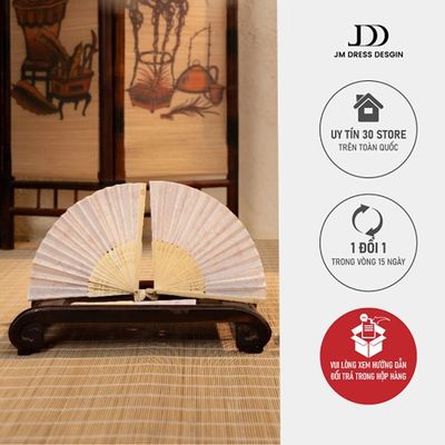 Quạt Cầm Tay In Họa Tiết JM PK09.2510. Quạt Vải Cầm Tay Cổ Trang. Quạt Nan Phụ Kiện Chụp Ảnh Mặc Áo Dài Thiết Kế Bởi JM