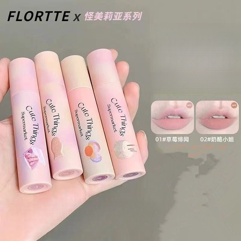 FLORTTE Monster Beauty Series Kem Sữa Lip Cream Lip Glaze Base Lip Mud Lâu trôi Dưỡng ẩm và phai màu