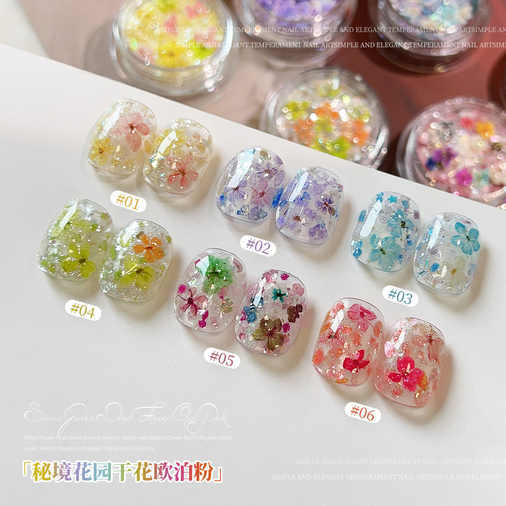 Influencer Secret Land Garden Hoa Khô Opal Bột Làm Móng Phụ Kiện Phân Cực Long Lanh Bột Dreamy Cloud