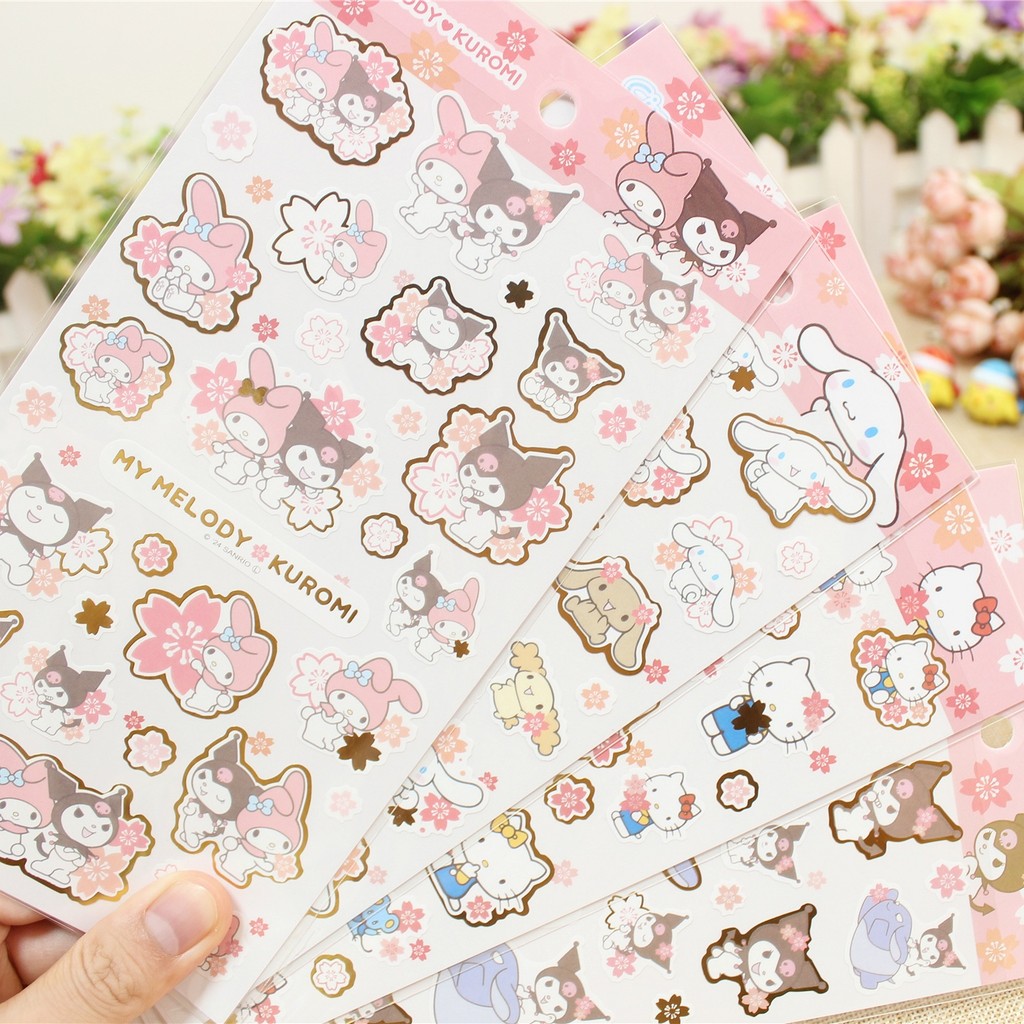 Phnom Penh Sakura Little White Dog Nhãn dán dễ thương Nhật ký Sổ tay Trang trí DIY Laser Sticker Lit