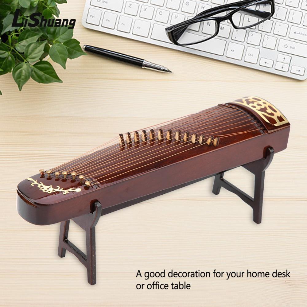 Tượng Guzheng Trung Quốc LISHUANG, Mô hình Guzheng thu nhỏ màu nâu gỗ, Di động di động Mini Guzheng 