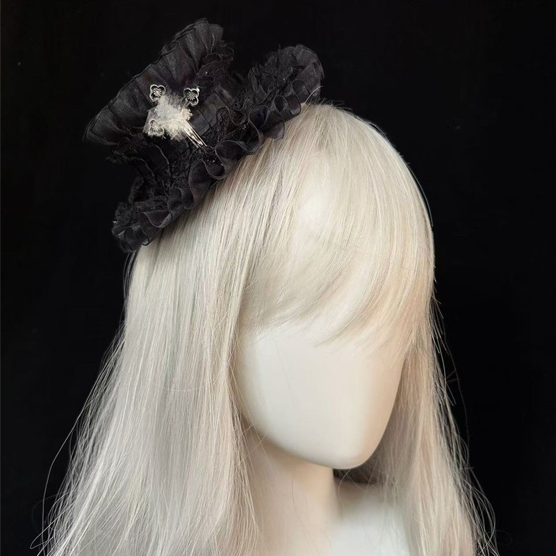 Kẹp tóc mũ ren thủ công màu trắng, phụ kiện đội đầu phong cách Gothic Lolita, phụ kiện Lolita.