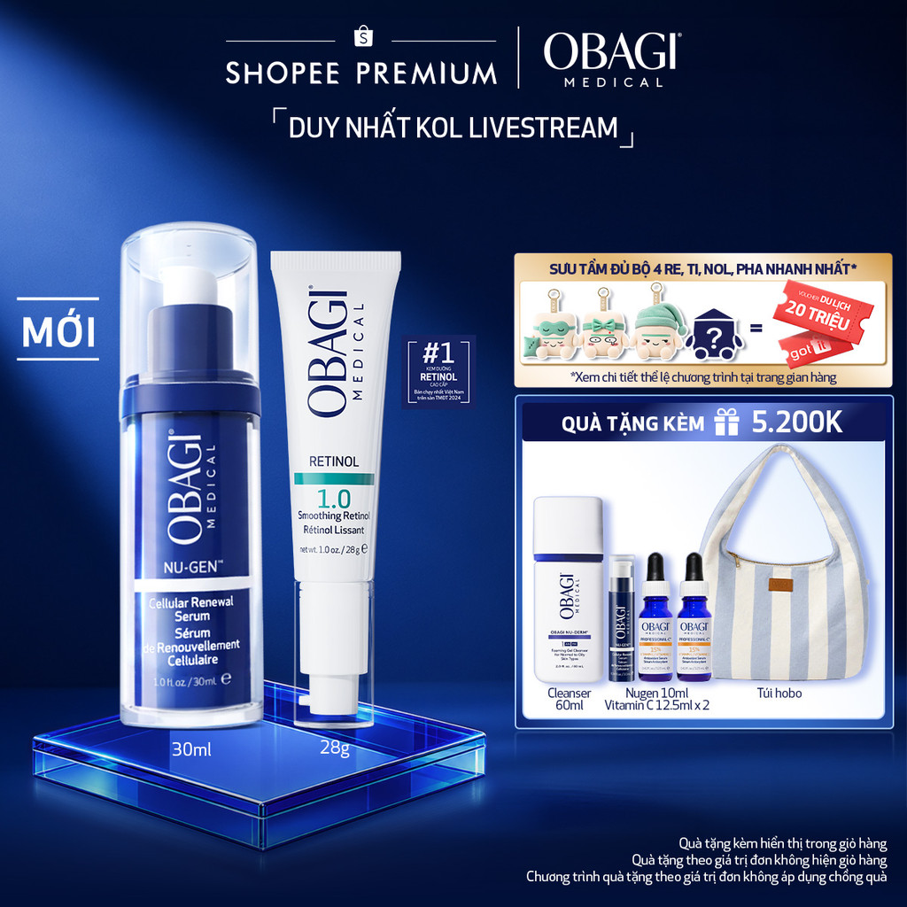 [Obagi - Lucie] Combo Serum Kích Hoạt Năng Lượng Tế Bào Obagi Nugen 30ml & Kem Dưỡng Đêm Obagi Retin