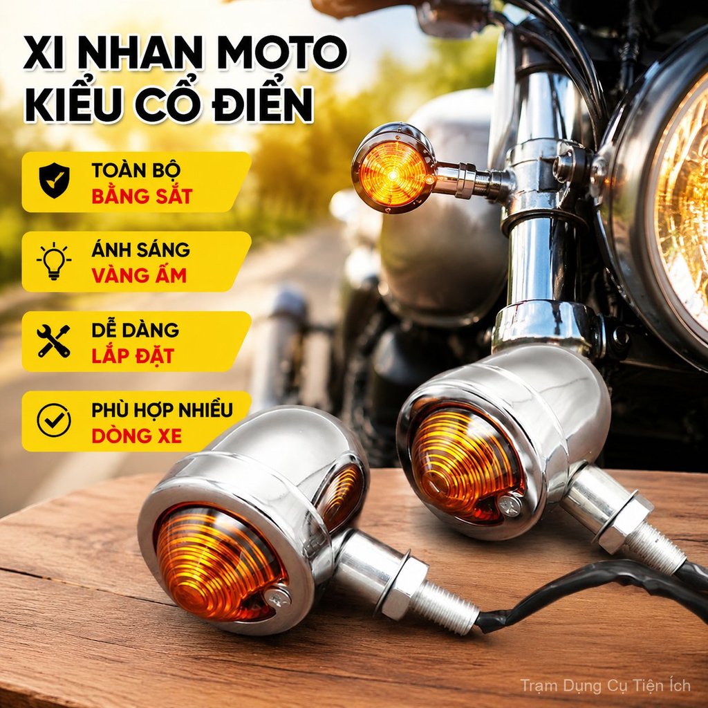 Đèn xi nhan xe máy retro cho CG125, xe côn tay, vỏ kim loại, phong cách cổ điển, sáng rõ