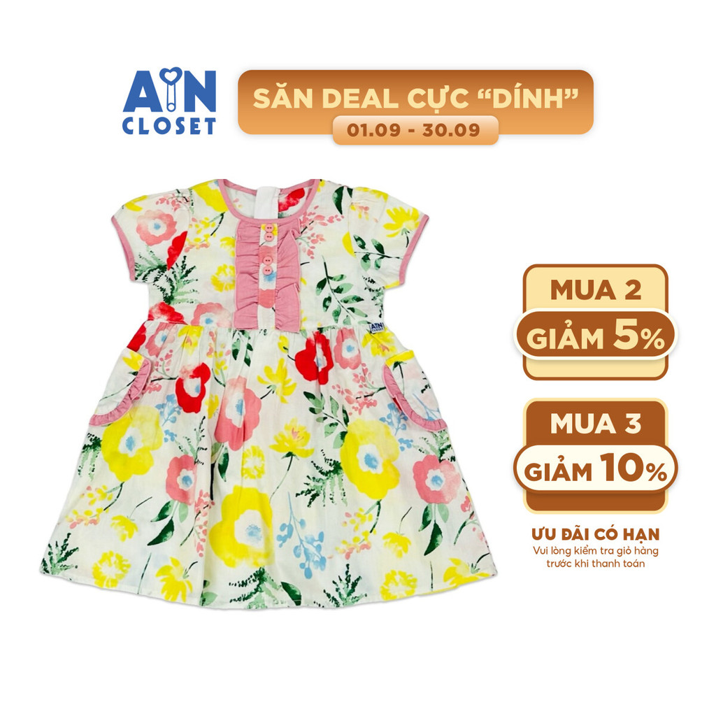 Đầm bé gái họa tiết hoa Vàng Hồng cotton - AICDBGJYROCB - AIN Closet
