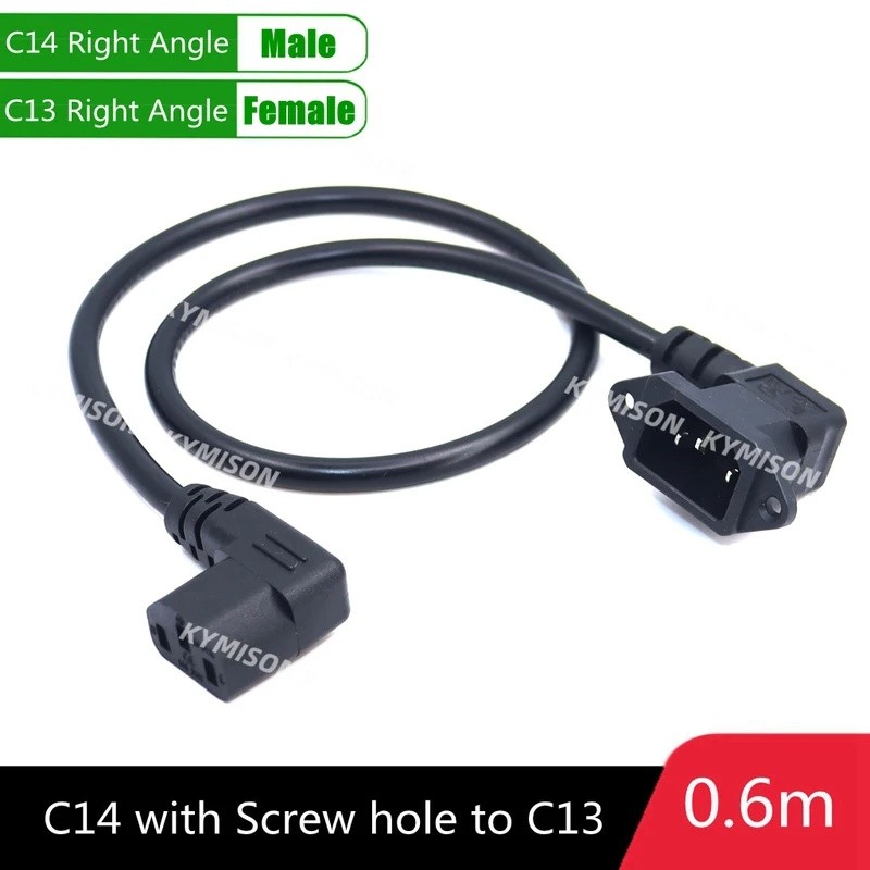 Ly IEC320 C14 đến C13 Dây nối dài, C14 có lỗ vít Góc phải và C13 Ngắn, dài 60cm, H05VV-F 3G 0,75MM