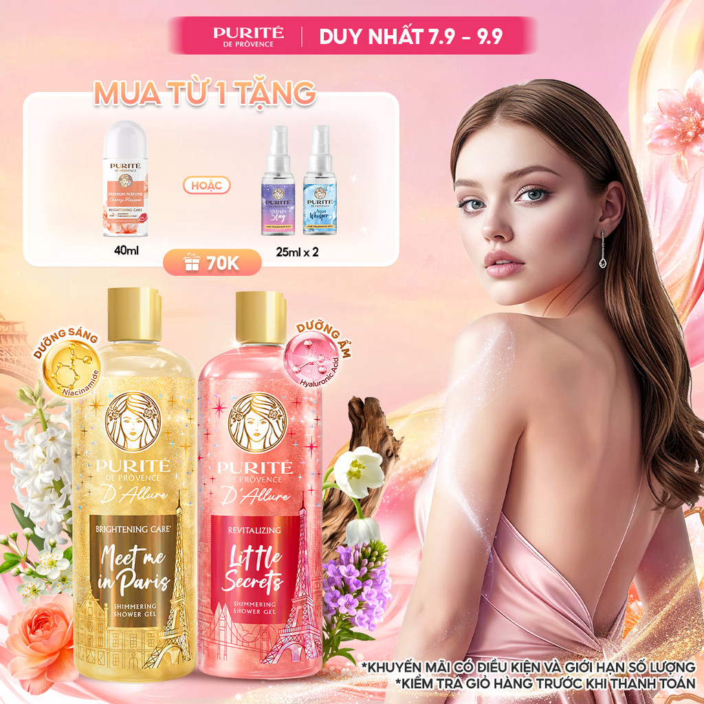 [MỚI] Sữa Tắm Nhũ Hương Nước Hoa Purité D'Allure 500ML Dưỡng Sáng Meet Me In Paris / Tươi Mới Little Secrets