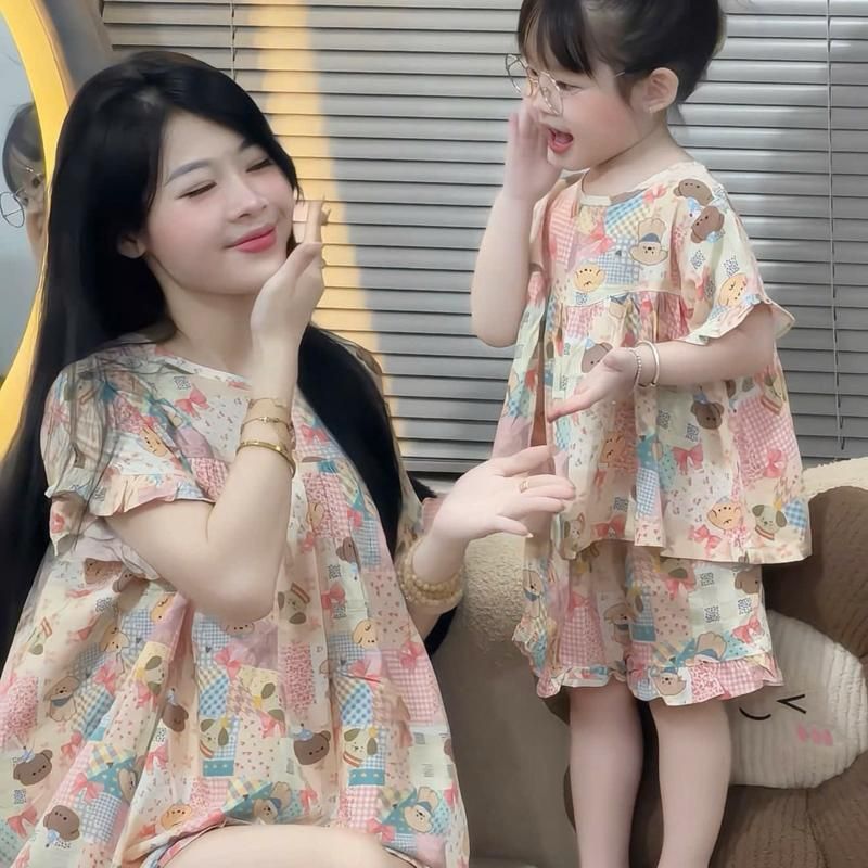 Tole I1 Hàng Mới Về KA195- Đồ Bộ Tole Lanh Khánh An Baby Cho Bé Gái Và Cho Mẹ Dáng Babydoll E7