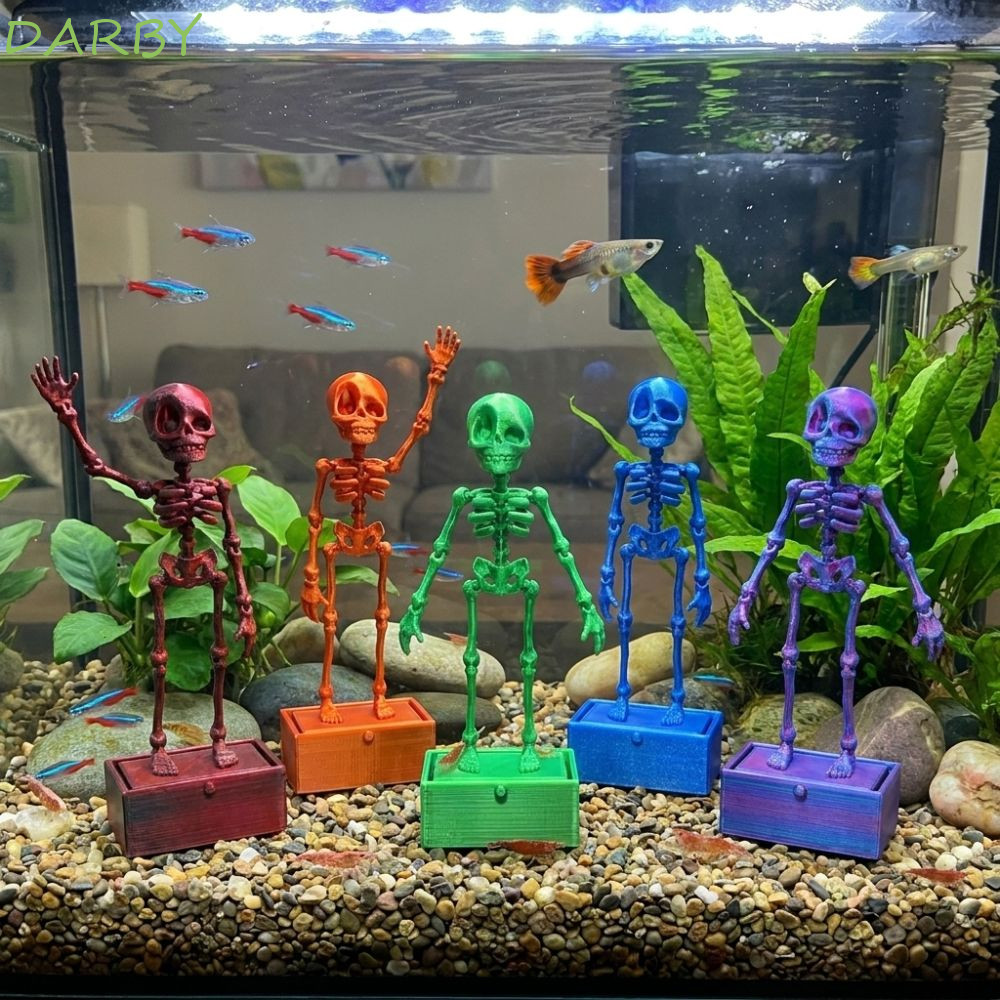 DARBY Fish Tank Dance Skull Bubbler, Glow in Dark Air Pump Driven Dancing Skeleton Aquarium Bubbler,